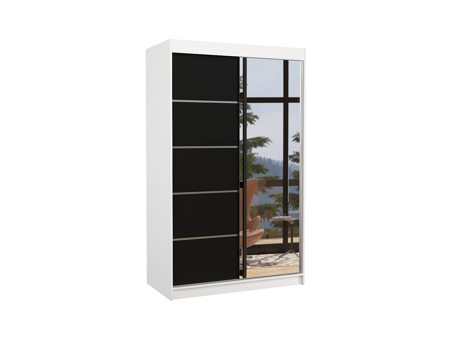 Petite armoire de chambre 2 portes coulissantes bois blanc et noir avec miroir Noka 120cm