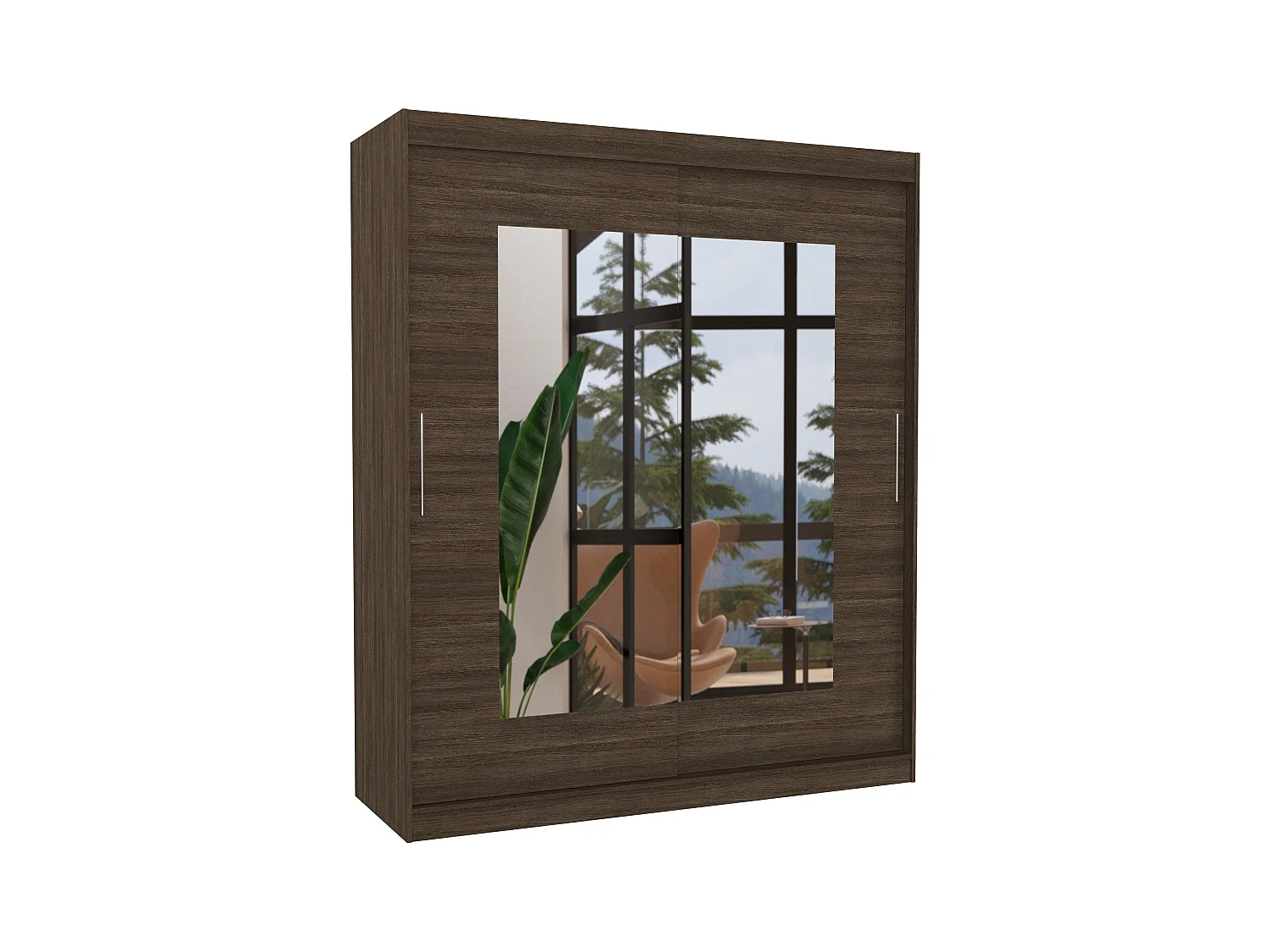 Armoire de chambre moderne marron 2 portes coulissantes avec miroir Rozika 180cm