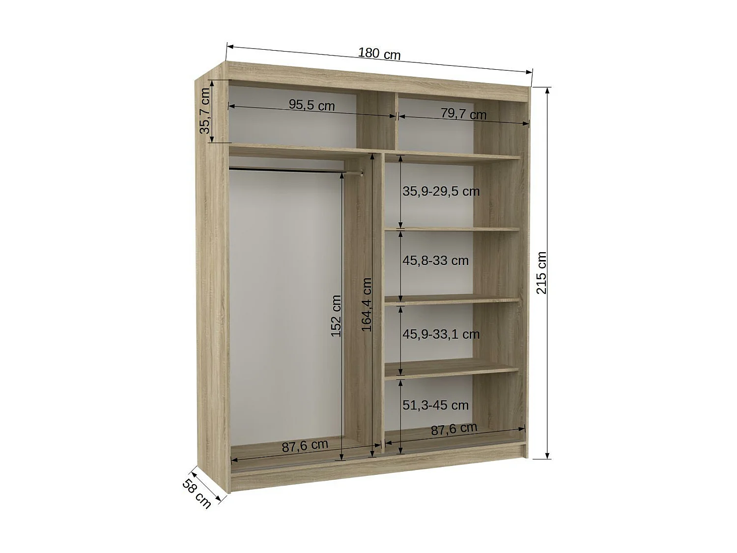 Armoire de chambre moderne marron 2 portes coulissantes avec miroir Rozika 180cm