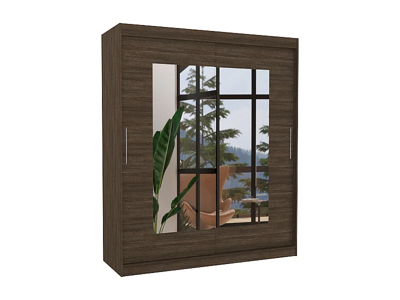 Armoire de chambre moderne marron 2 portes coulissantes avec miroir Rozika 180cm