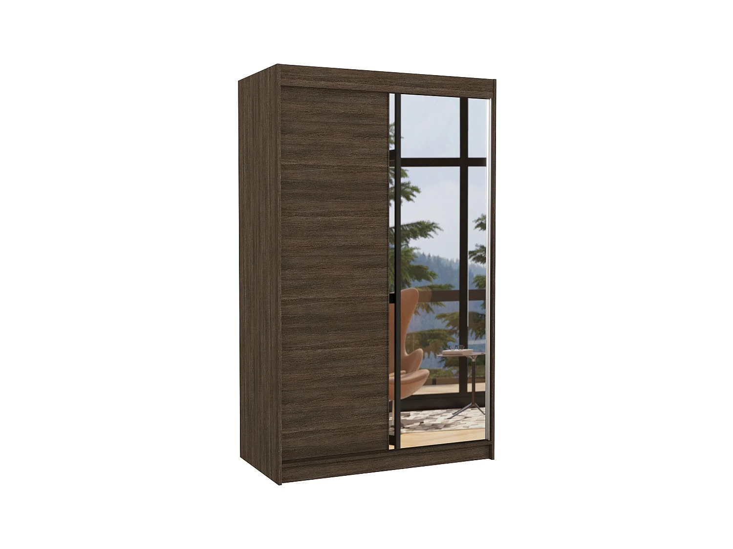 Petite armoire de chambre 2 portes coulissantes 1 bois marron 1 miroir Roxane 120cm