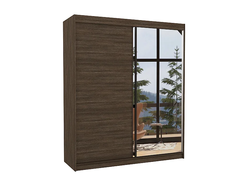 Armoire de chambre à coucher 2 portes coulissantes 1 marron et 1 miroir Masso 180cm
