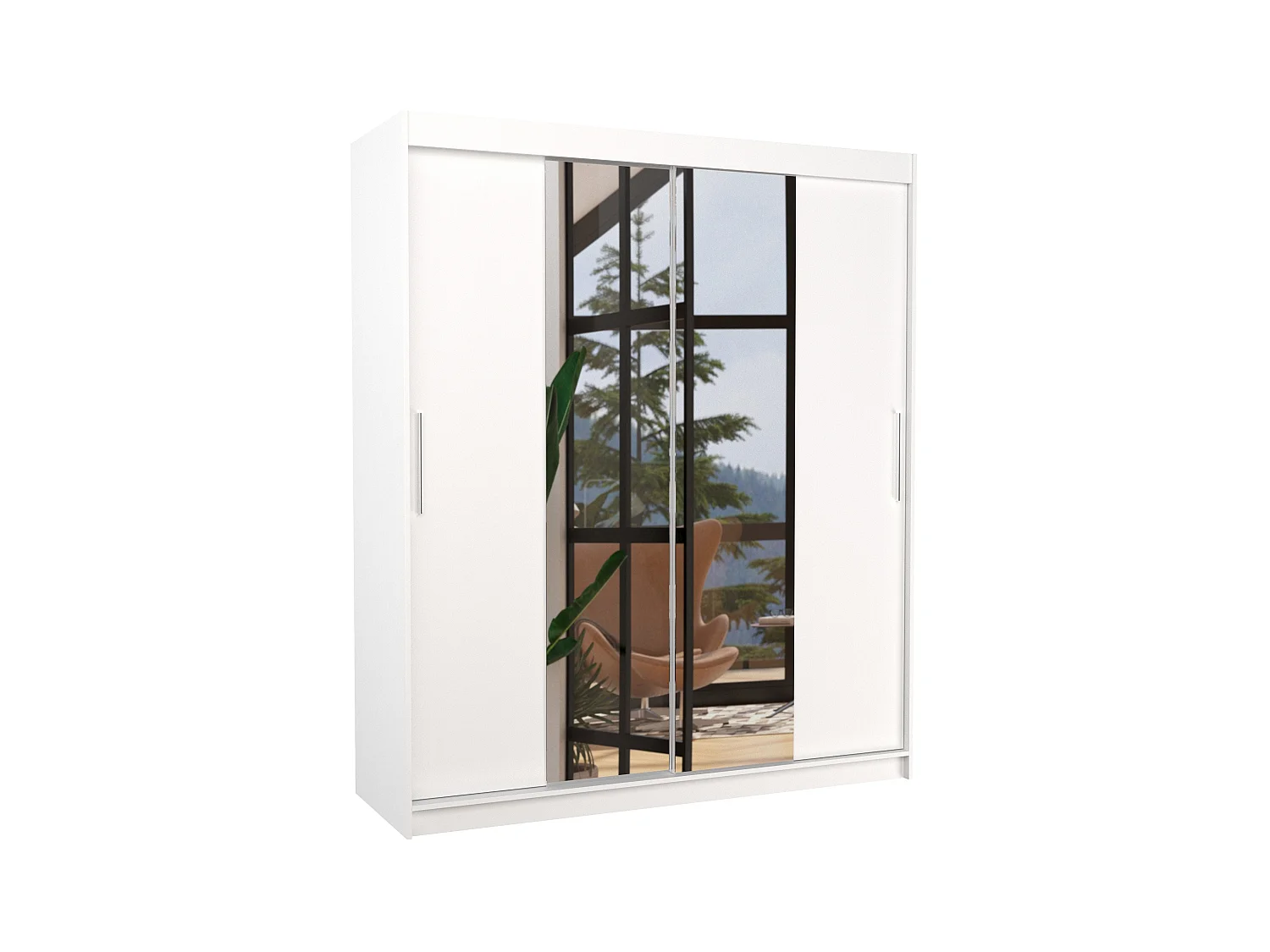 Armoire de chambre à coucher 2 portes coulissantes blanc et miroir Dally 180cm