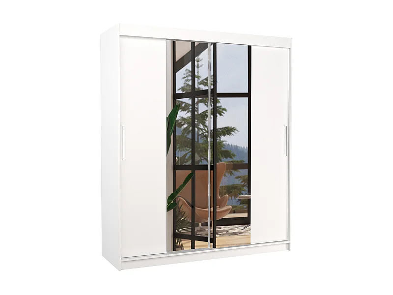 Armoire de chambre à coucher 2 portes coulissantes blanc et miroir Dally 180cm