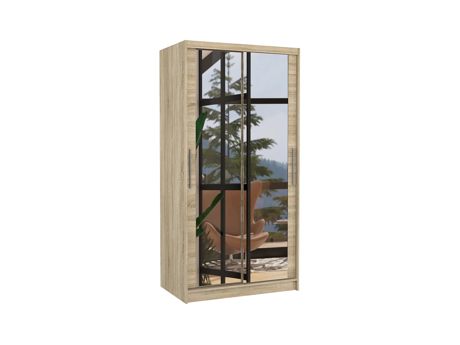 Petite armoire de chambre naturel 2 portes coulissantes avec miroir Niko 100cm