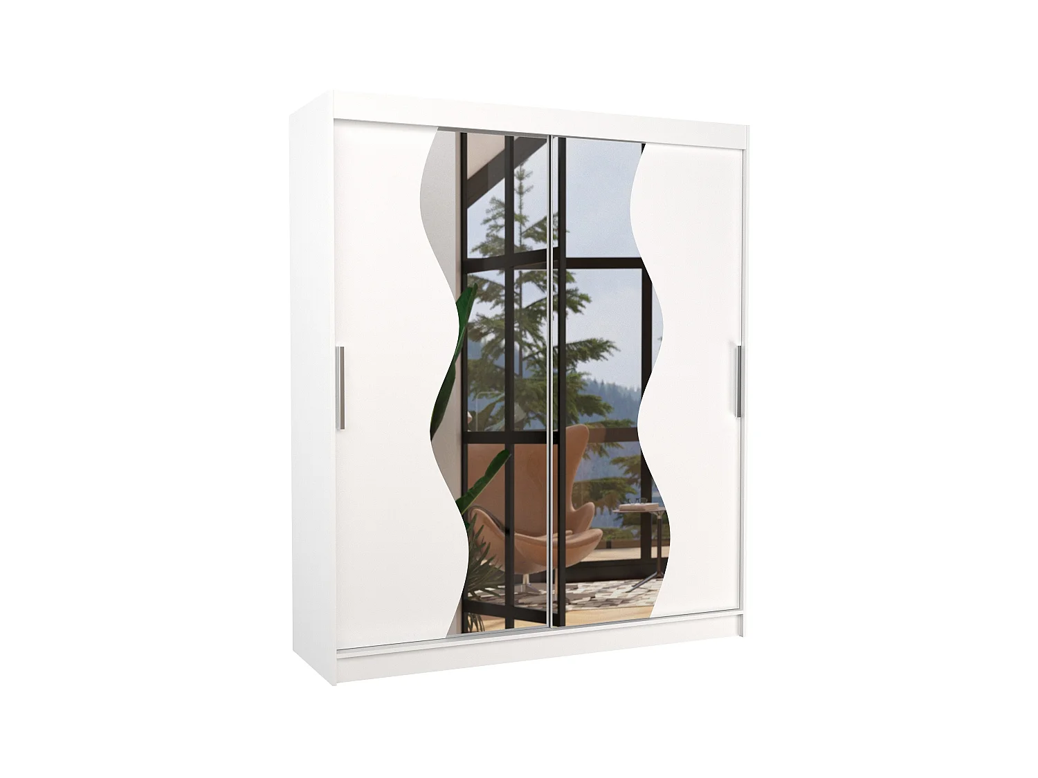 Armoire de chambre moderne blanche 2 portes coulissantes avec miroir Voky 180cm