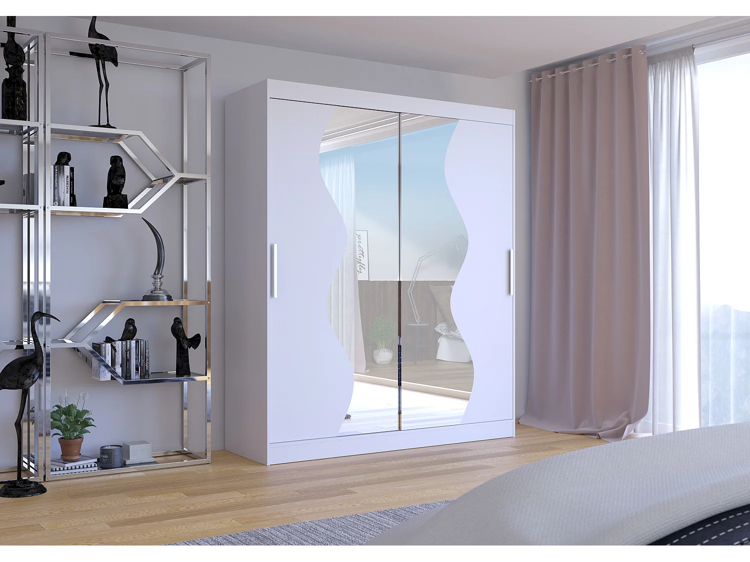 Armoire de chambre moderne blanche 2 portes coulissantes avec miroir Voky 180cm