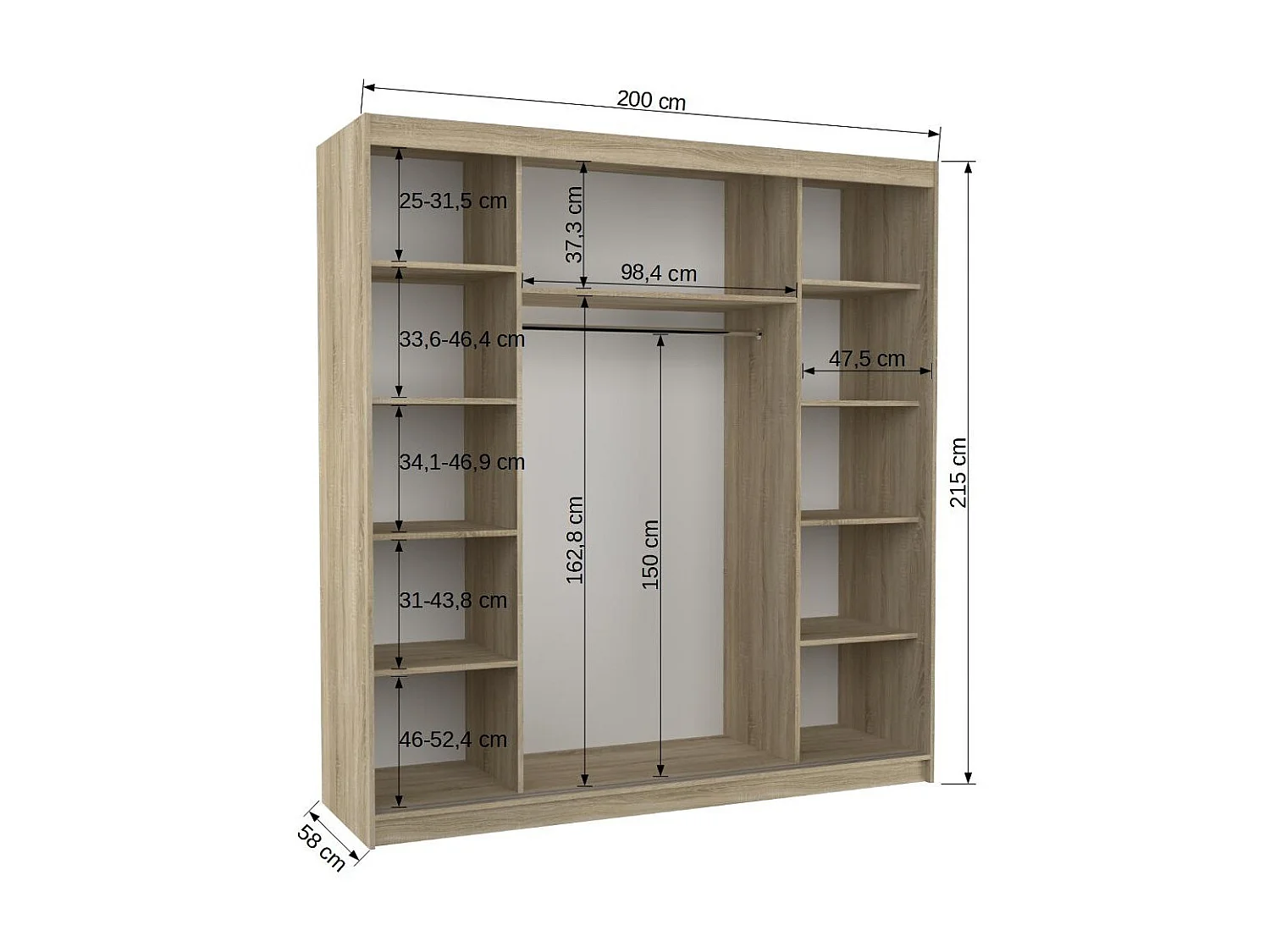 Armoire chambre adulte 2 portes coulissantes bois clair et miroir Kostina 200cm