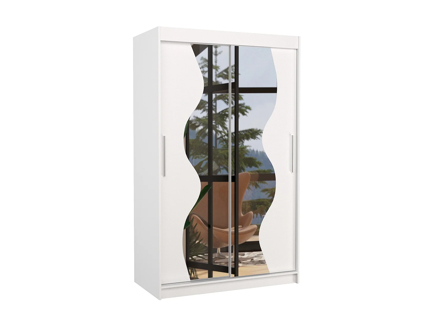 Petite armoire de chambre 2 portes coulissantes bois blanc et miroir Vaguz 120cm