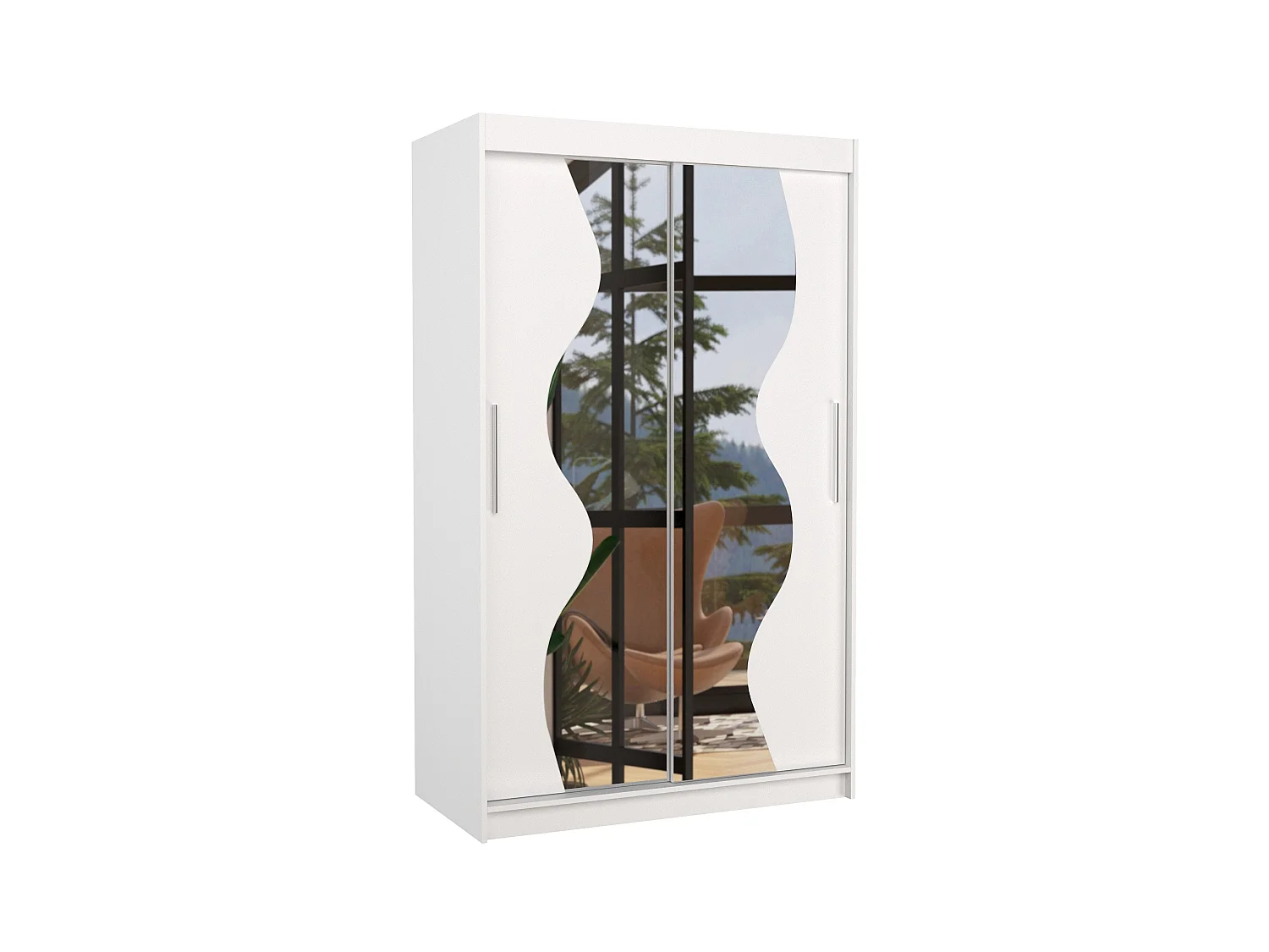 Petite armoire de chambre 2 portes coulissantes bois blanc et miroir Vaguz 120cm