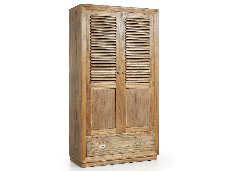 Armoire en bois massif de Mindy naturel 2 portes 7 tiroirs Mazari 108cm