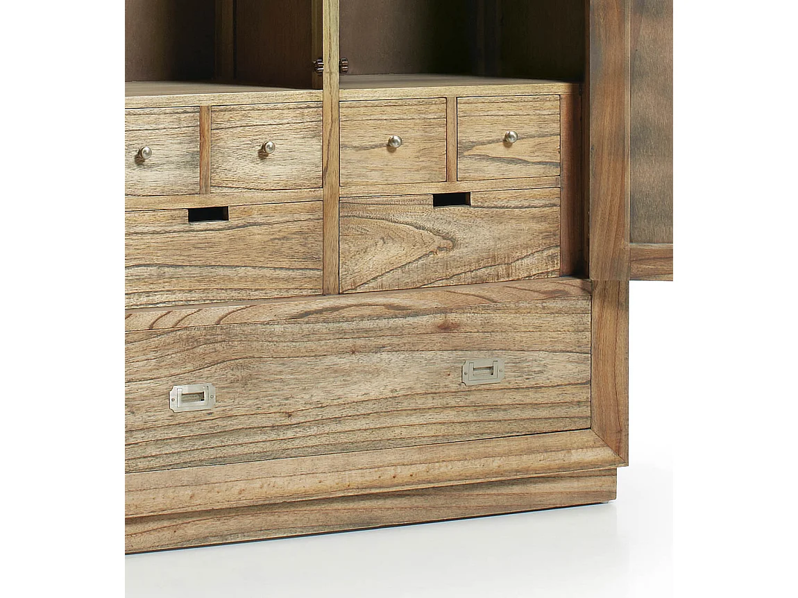 Armoire en bois massif de Mindy naturel 2 portes 7 tiroirs Mazari 108cm