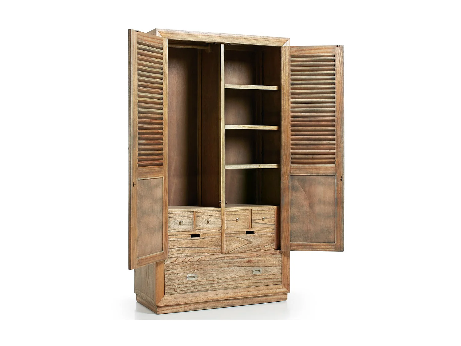 Armoire en bois massif de Mindy naturel 2 portes 7 tiroirs Mazari 108cm