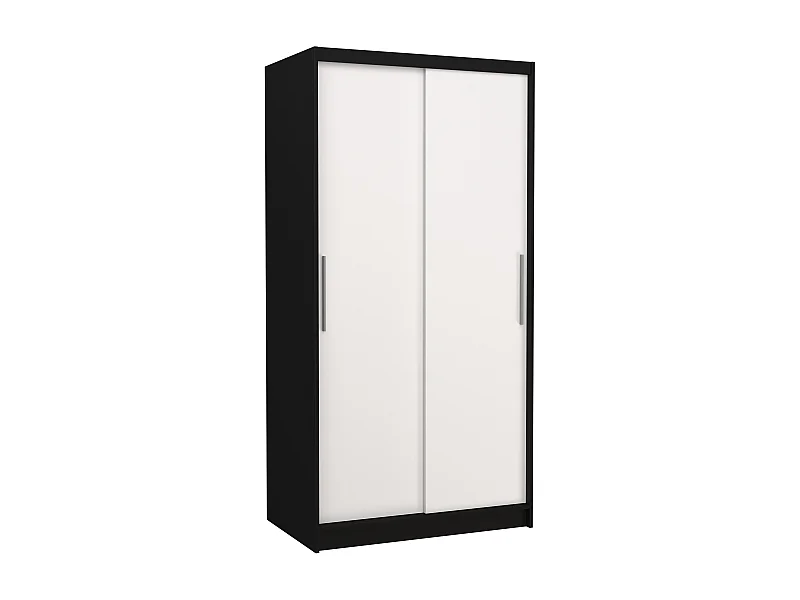 Petite armoire de chambre à coucher noir 2 portes coulissantes blanches Kilane 100cm
