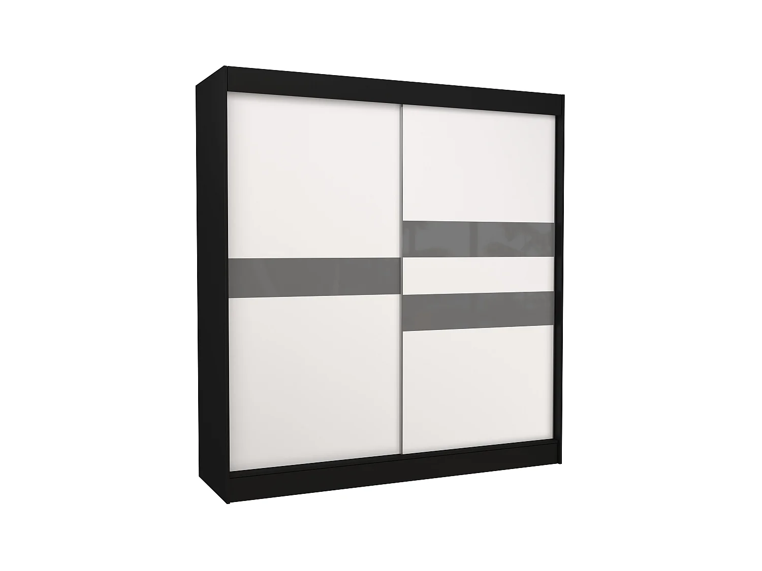 Armoire de chambre noir à portes coulissantes bois blanc mat et gris laqué Korza - 3 tailles-Largeur 200 cm