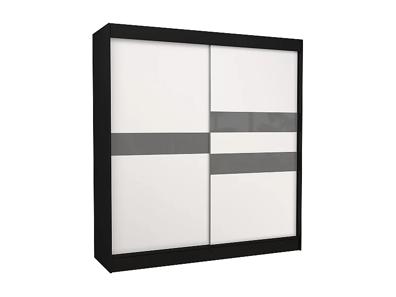 Armoire de chambre noir à portes coulissantes bois blanc mat et gris laqué Korza - 3 tailles-Largeur 200 cm