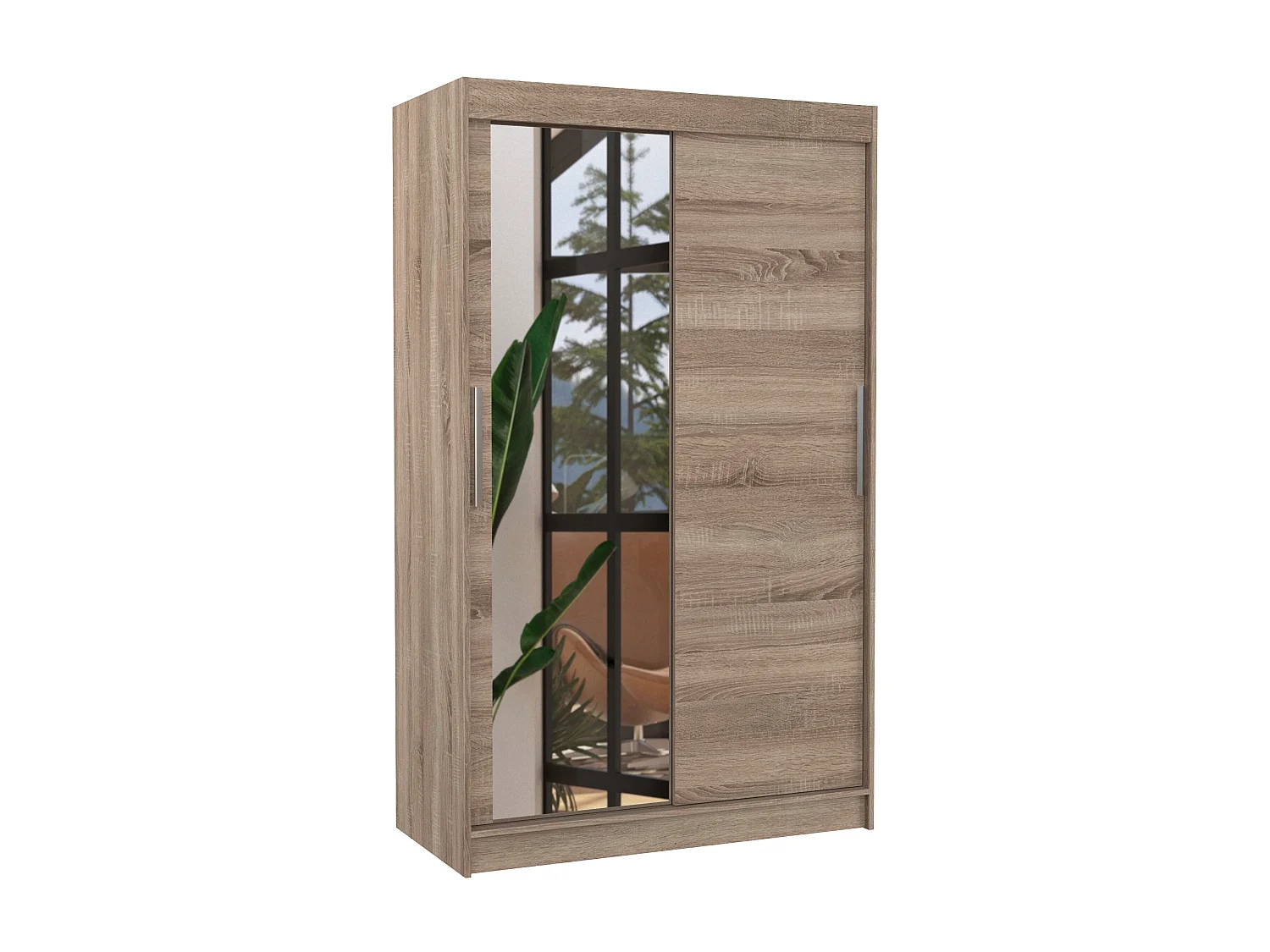 Petite armoire de chambre 2 portes coulissantes 1 bois truffe 1 miroir Roba 120cm