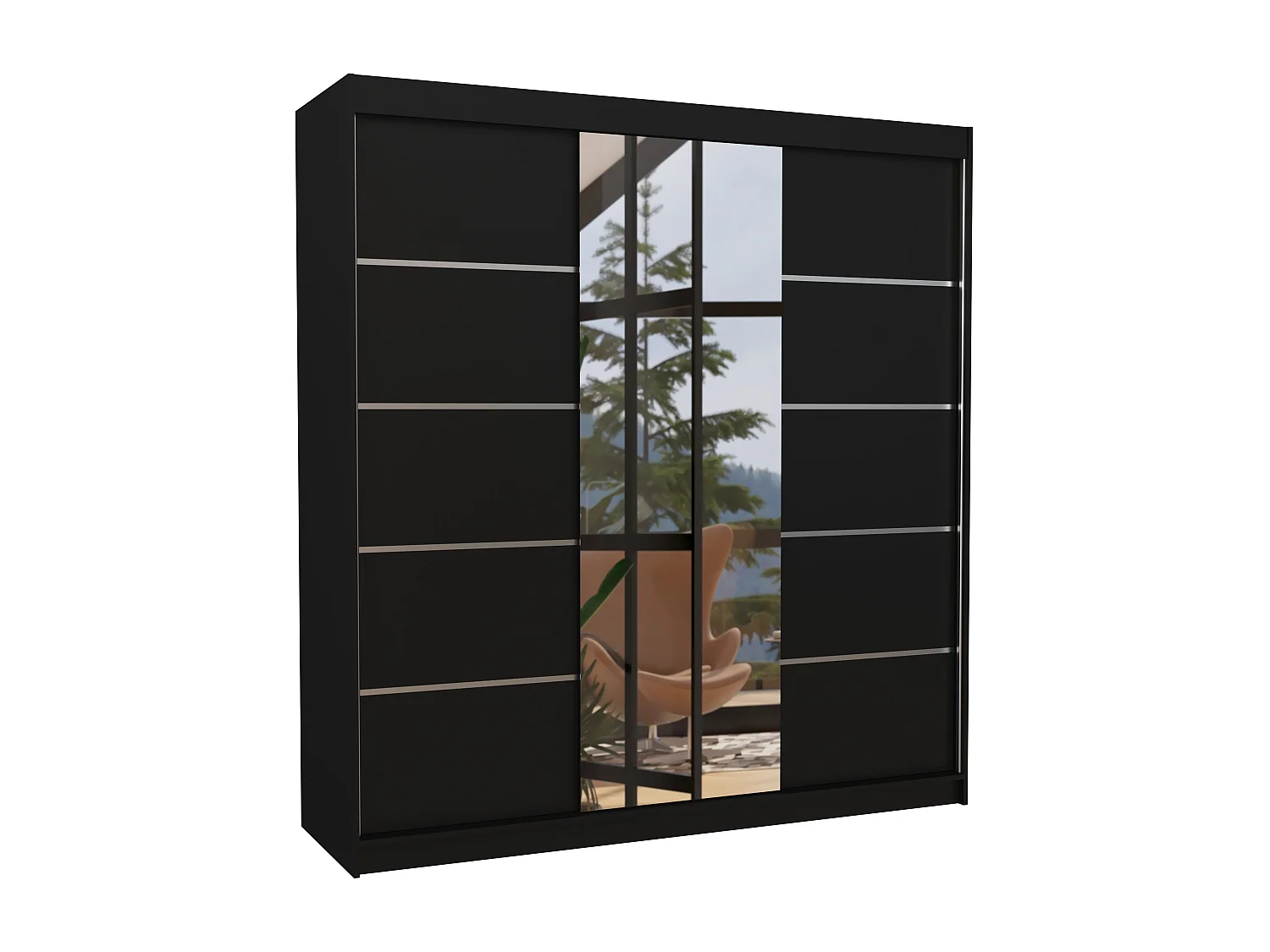Armoire chambre adulte 2 portes coulissantes bois noir et miroir Baker 200cm