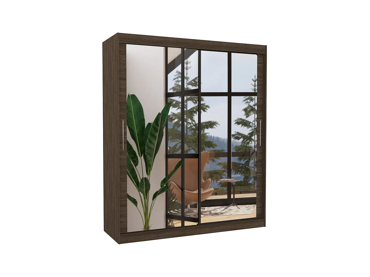 Armoire de chambre marron 2 portes coulissantes avec miroir Toraz 180cm