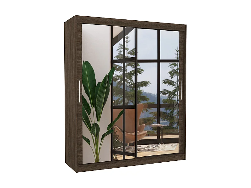 Armoire de chambre marron 2 portes coulissantes avec miroir Toraz 180cm