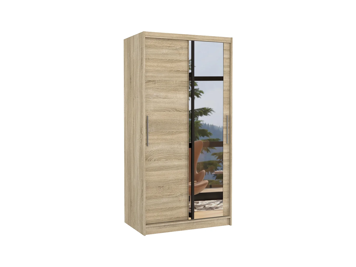 Petite armoire de chambre 2 portes coulissantes naturel avec miroir Bazo 100cm