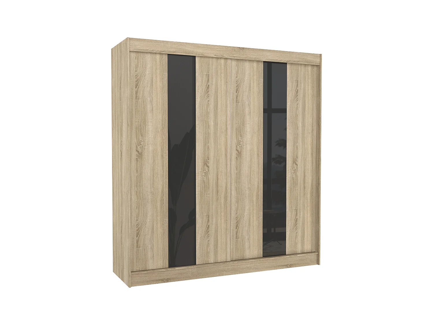 Armoire de chambre à portes coulissantes bois clair mat et noir laqué Karola - 3 tailles-Largeur 200 cm