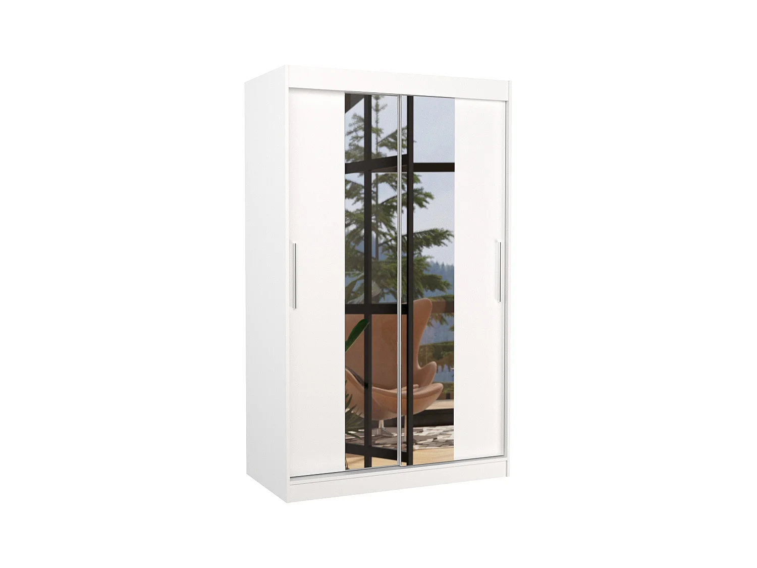 Petite armoire de chambre 2 portes coulissantes blanche et miroir Tinko 120cm