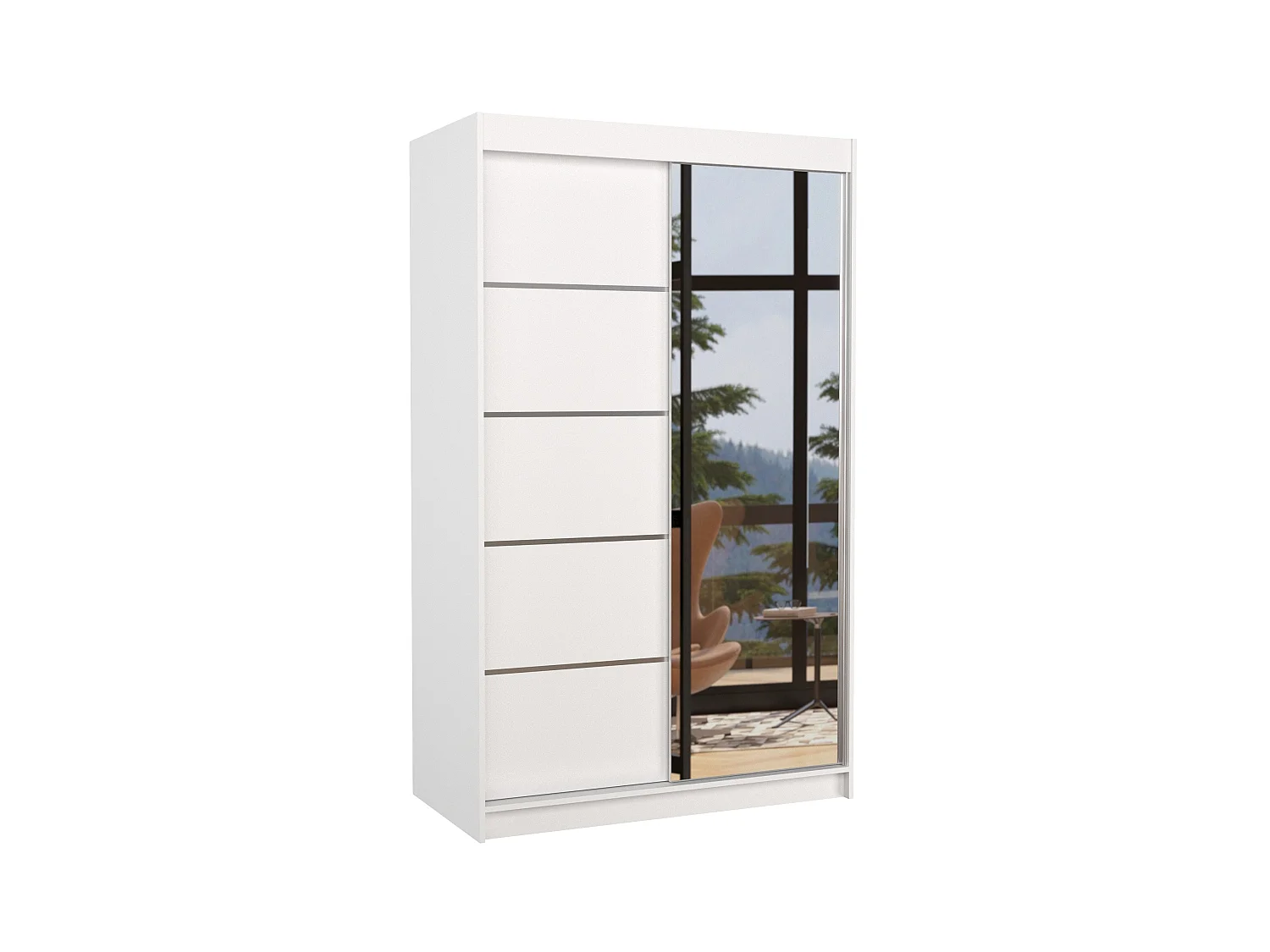 Petite armoire de chambre 2 portes coulissantes bois blanc et miroir Noka 120cm