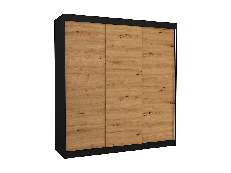 Armoire chambre adulte noir et bois artisan 2 portes coulissantes Kamia 200cm
