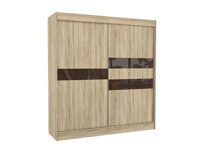 Armoire de chambre à portes coulissantes bois clair mat et marron laqué Korza - 3 tailles-Largeur 150 cm
