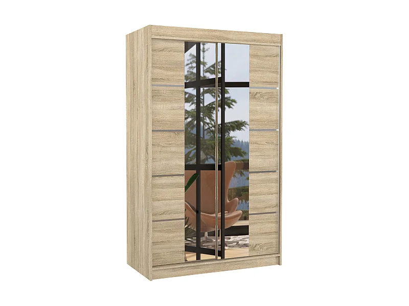 Petite armoire design de chambre à coucher 2 portes coulissantes naturel et miroir Kinzo 120cm