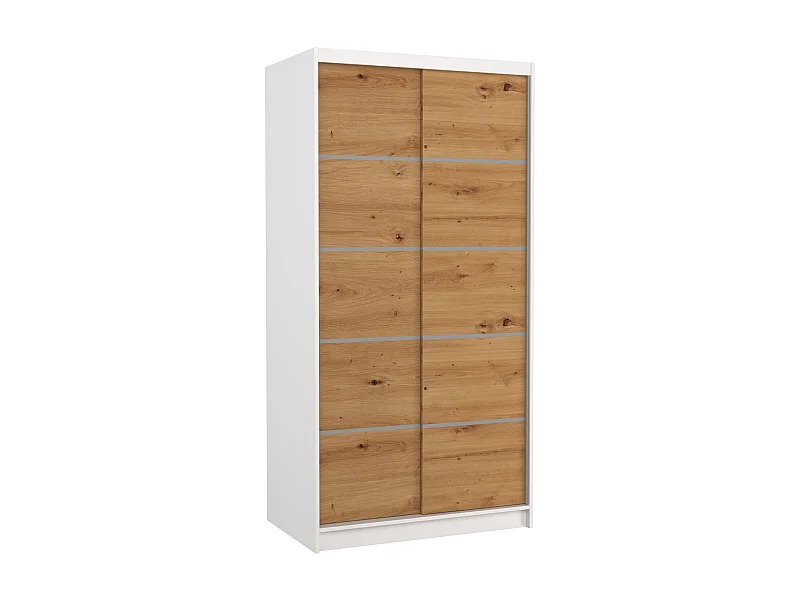Petite armoire de chambre blanche 2 portes coulissantes en bois artisan Rika 100cm
