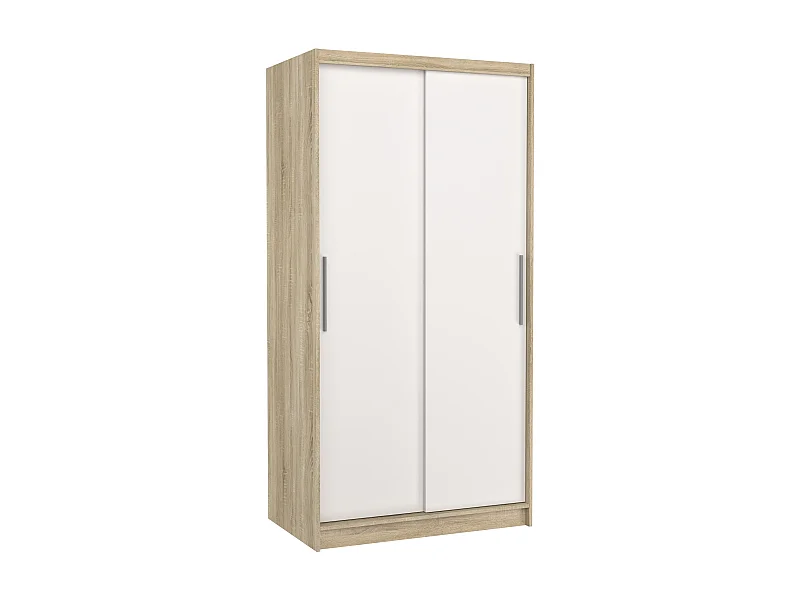 Petite armoire de chambre à coucher bois clair 2 portes coulissantes blanches Kilane 100cm