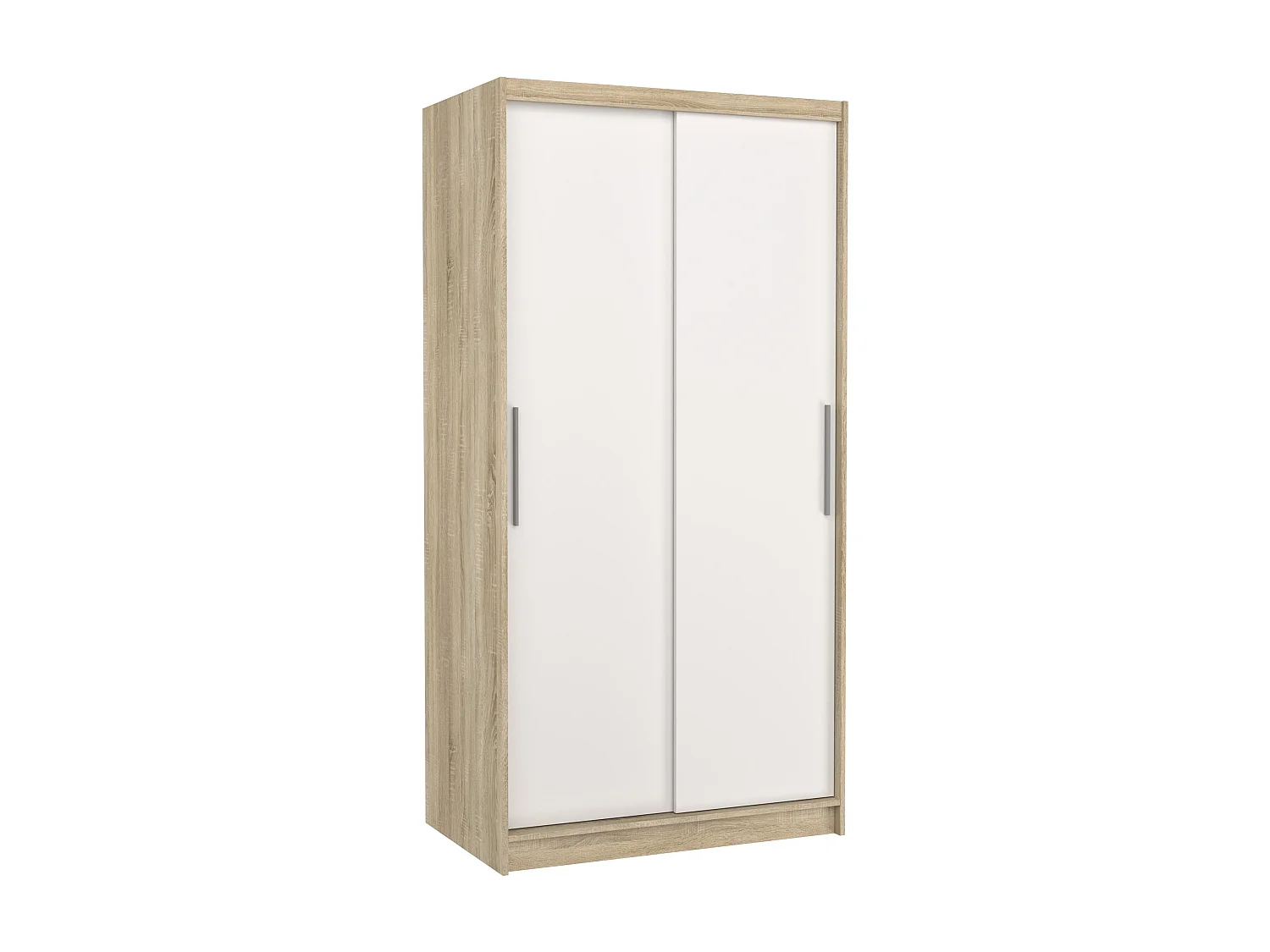 Petite armoire de chambre à coucher bois clair 2 portes coulissantes blanches Kilane 100cm