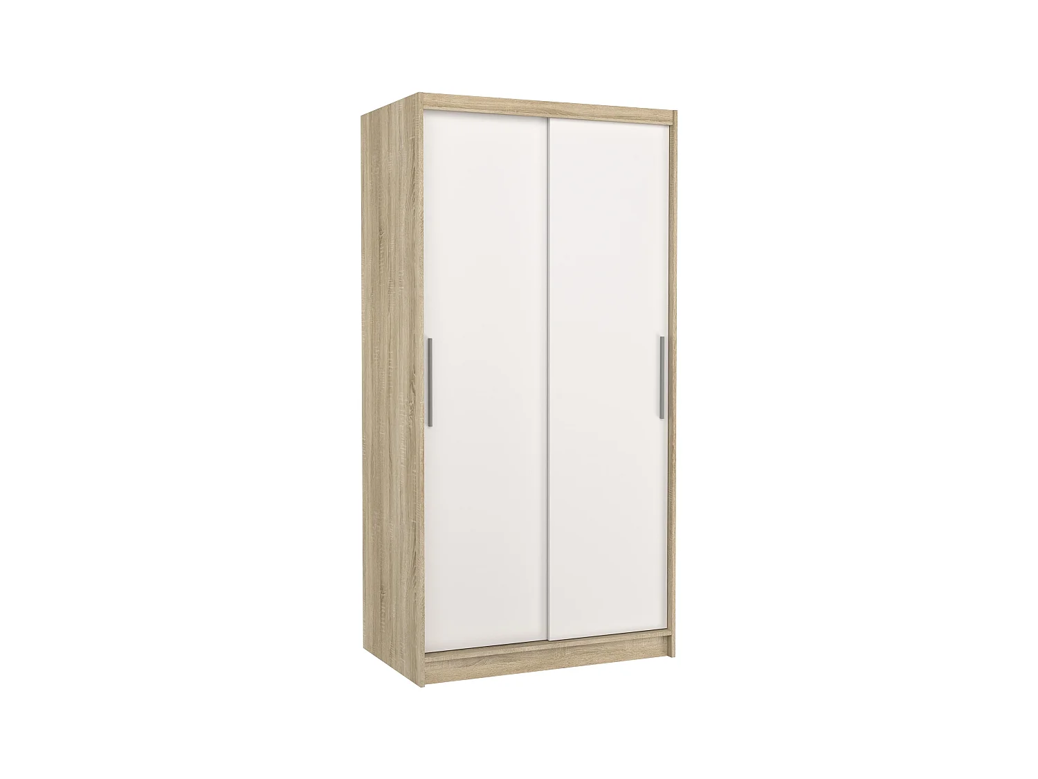 Petite armoire de chambre à coucher bois clair 2 portes coulissantes blanches Kilane 100cm