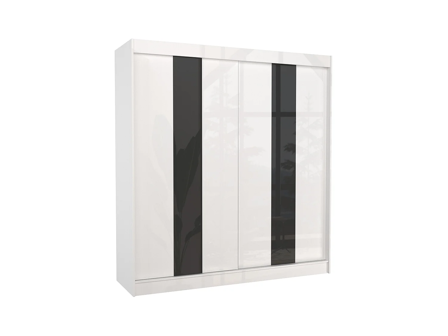 Armoire de chambre à portes coulissantes bois blanc mat et noir laqué Karola - 3 tailles-Largeur 200 cm