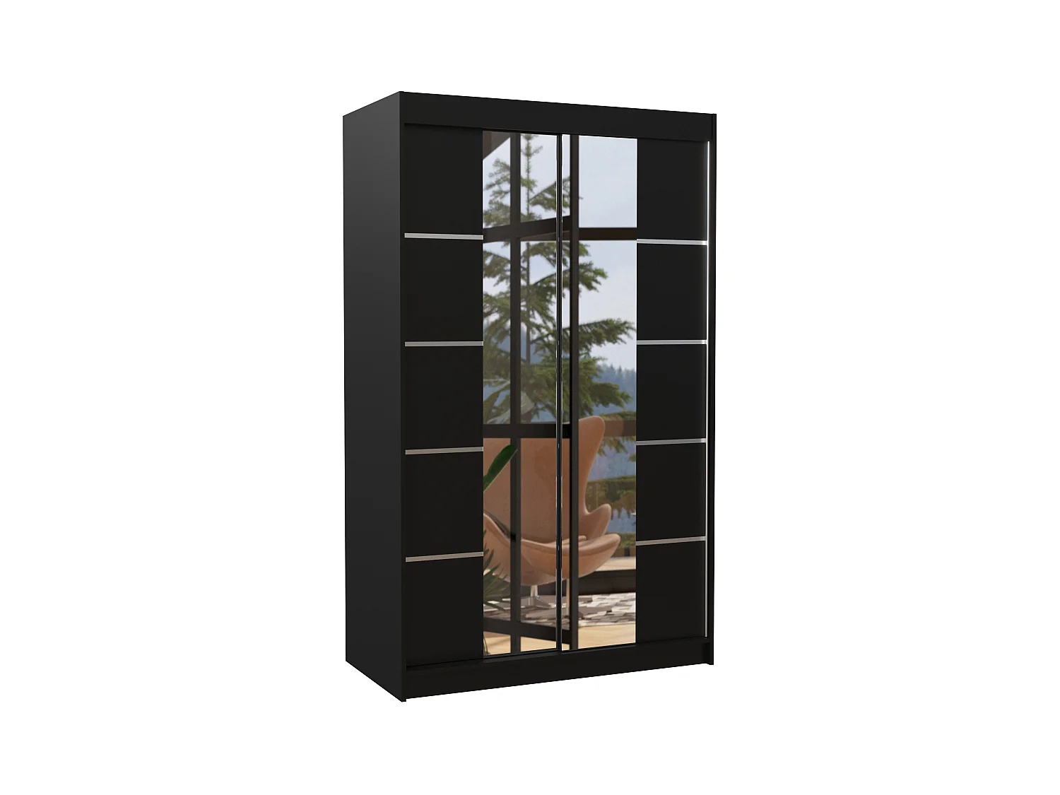 Petite armoire design de chambre à coucher 2 portes coulissantes noir et miroir Kinzo 120cm