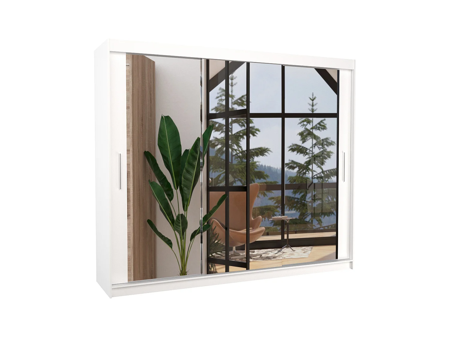 Grande armoire de chambre moderne 3 portes coulissantes blanches et miroir Douko 250cm