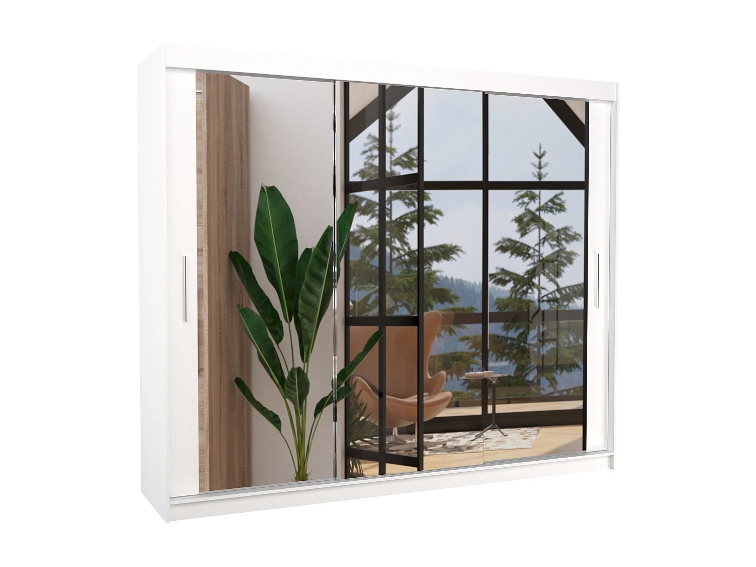 Grande armoire de chambre moderne 3 portes coulissantes blanches et miroir Douko 250cm