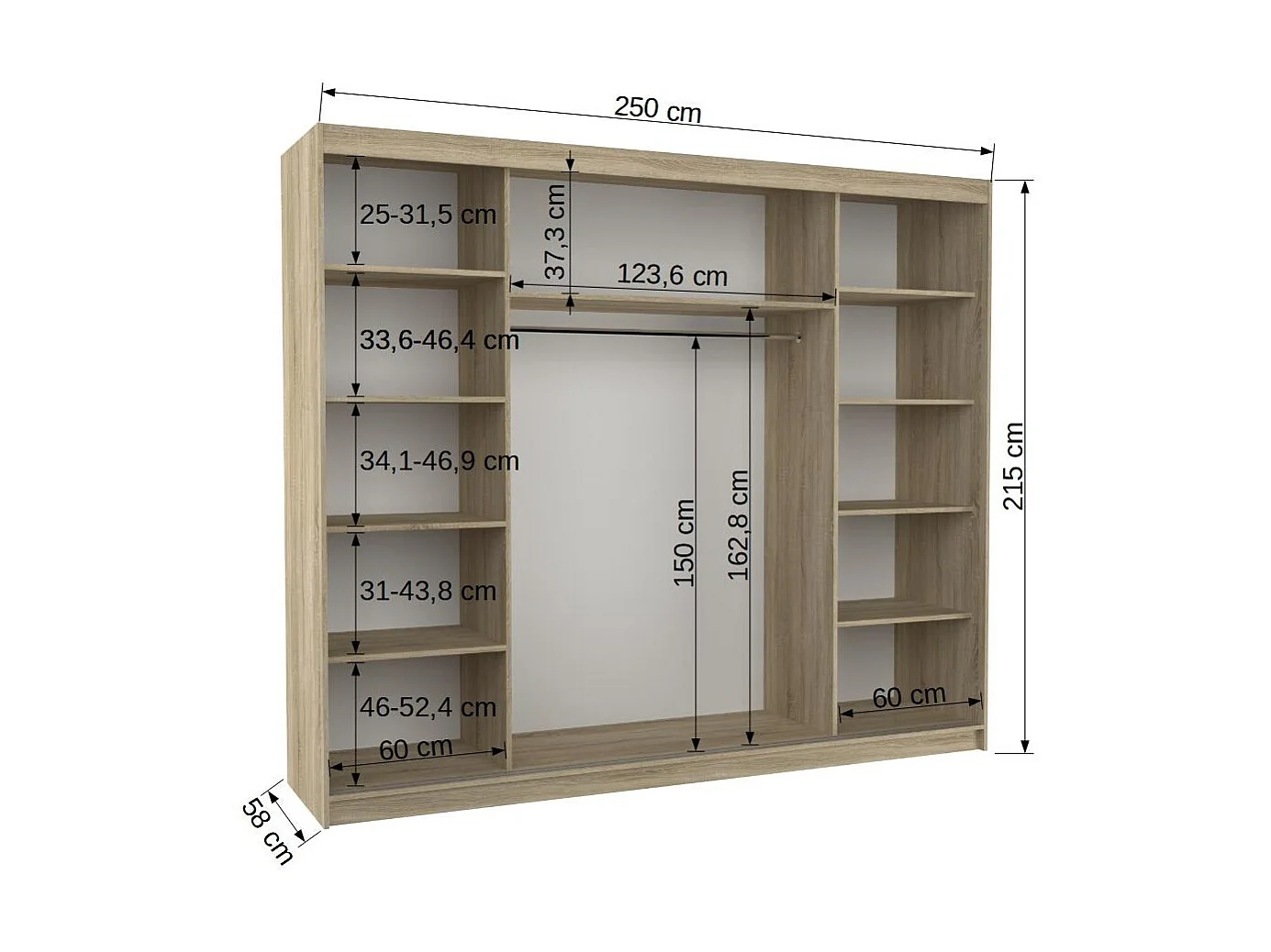Grande armoire de chambre moderne 3 portes coulissantes blanches et miroir Douko 250cm