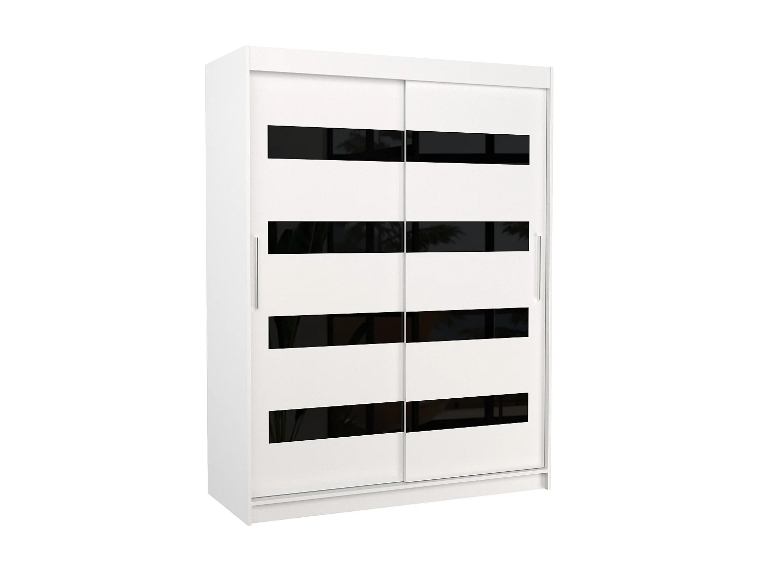 Armoire de chambre à coucher blanche 2 portes coulissantes blanc mat et noir laqué Zanko 150cm