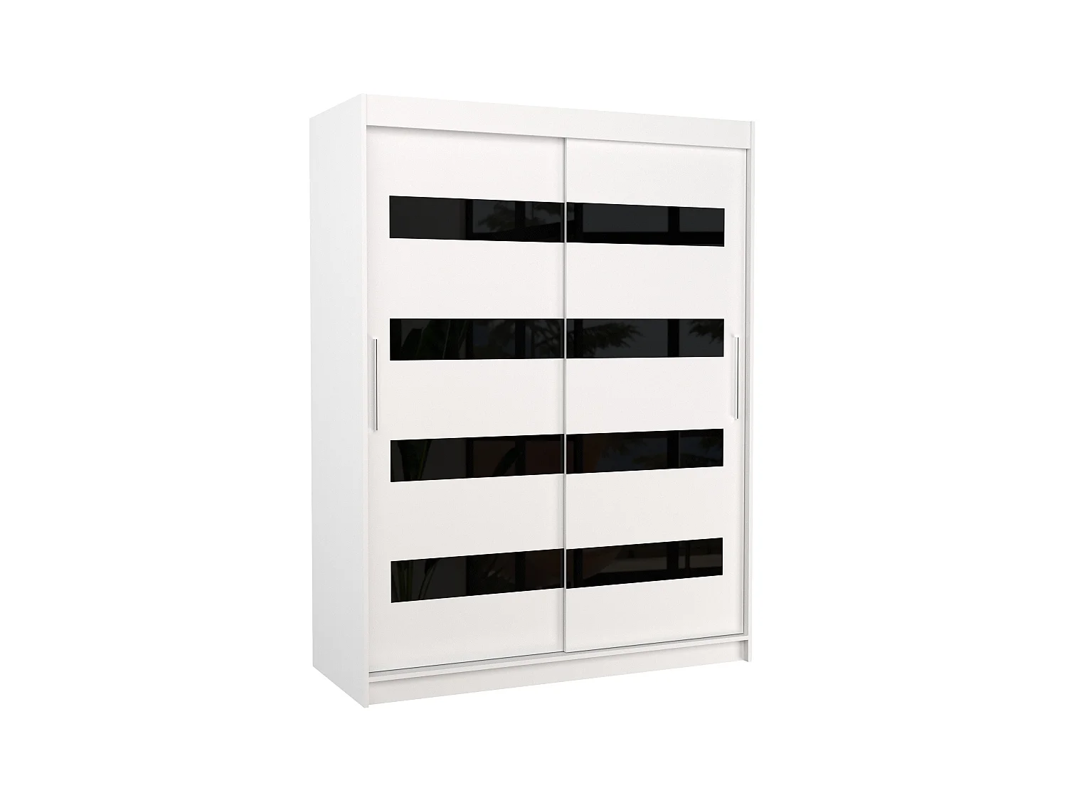Armoire de chambre à coucher blanche 2 portes coulissantes blanc mat et noir laqué Zanko 150cm