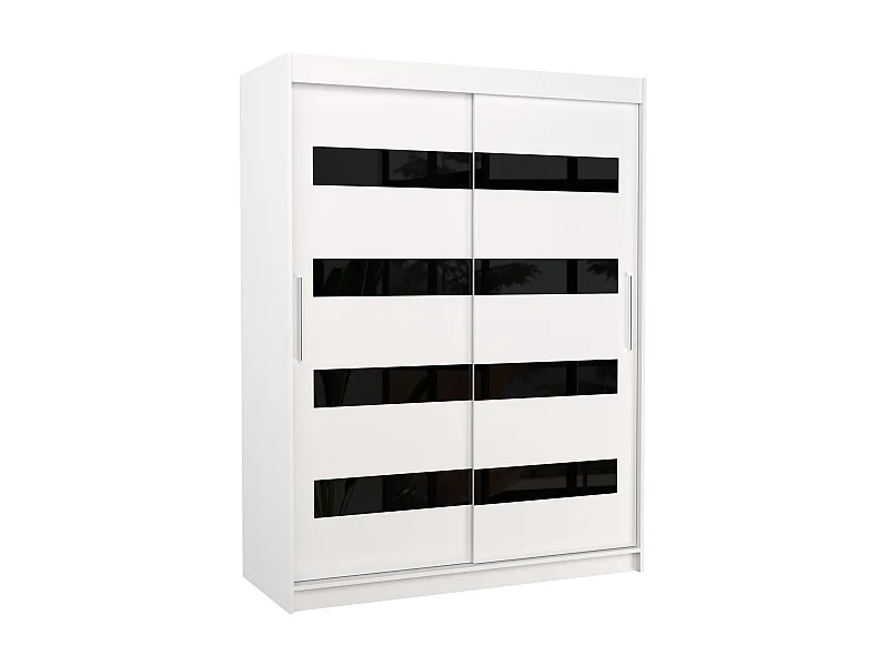 Armoire de chambre à coucher blanche 2 portes coulissantes blanc mat et noir laqué Zanko 150cm