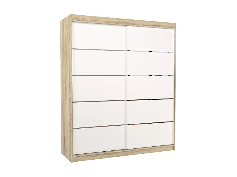 Armoire de chambre à coucher bois clair 2 portes coulissantes blanches et alu Pimka 180cm