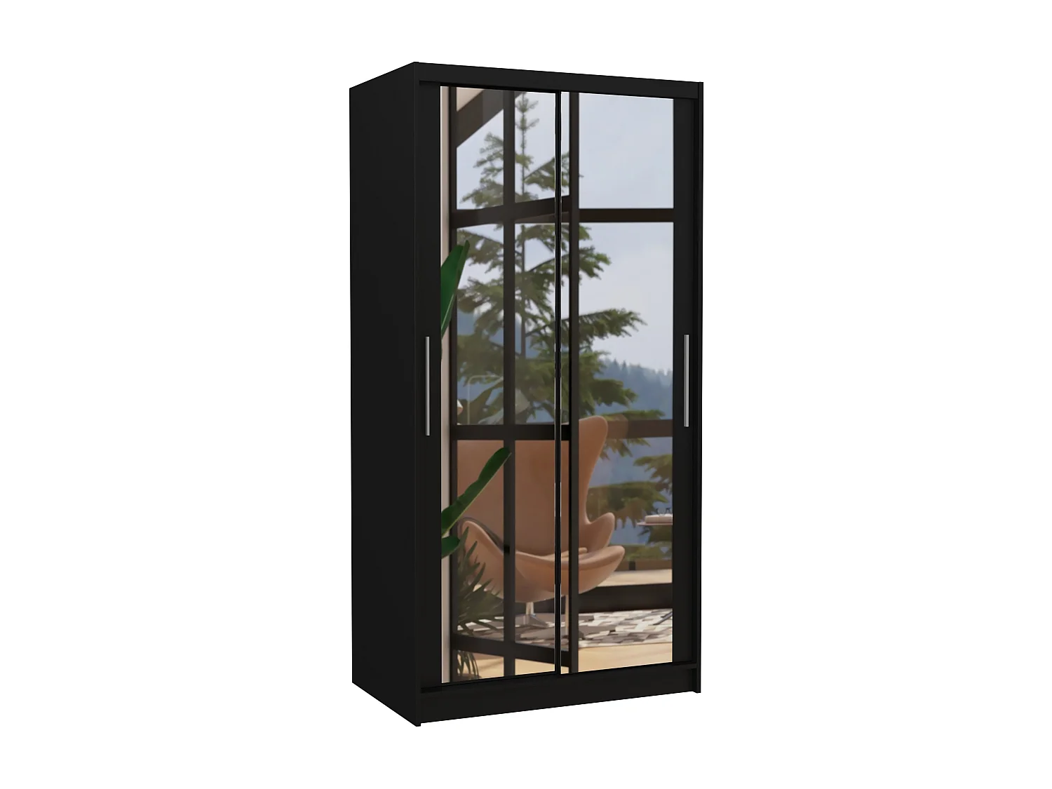 Petite armoire de chambre noir 2 portes coulissantes avec miroir Niko 100cm