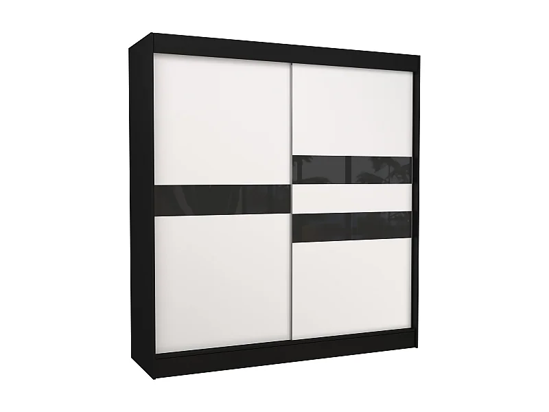 Armoire de chambre noir à portes coulissantes bois blanc mat et noir laqué Korza - 3 tailles-Largeur 200 cm