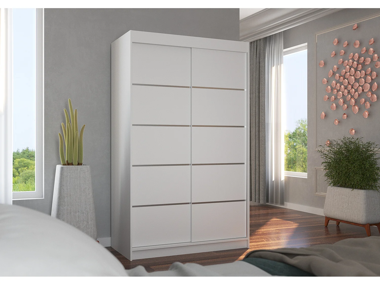 Petite armoire de chambre blanche avec 2 portes coulissantes Benko 120cm