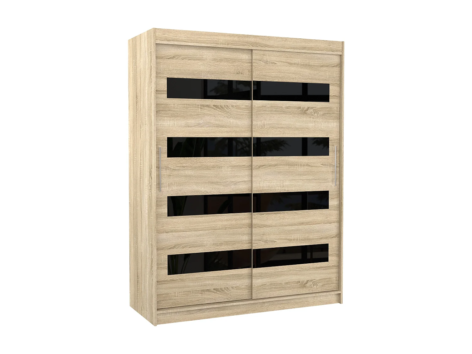 Armoire de chambre à coucher naturel 2 portes coulissantes naturel mat et noir laqué Zanko 150cm