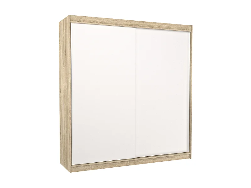 Armoire chambre adulte bois clair et blanc 2 portes coulissantes Terika 200cm