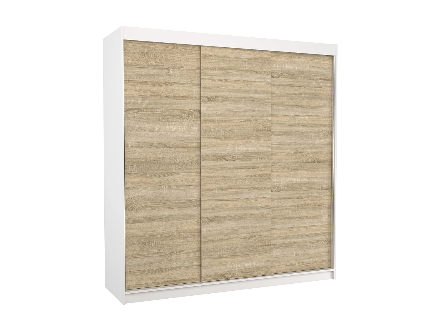 Armoire chambre adulte blanche et bois clair 2 portes coulissantes Kamia 200cm